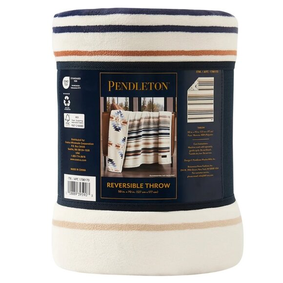 Pendleton Reversible Plush Throw 50" x 70" Savanna Stripe Polyester New - Picture 6 of 6